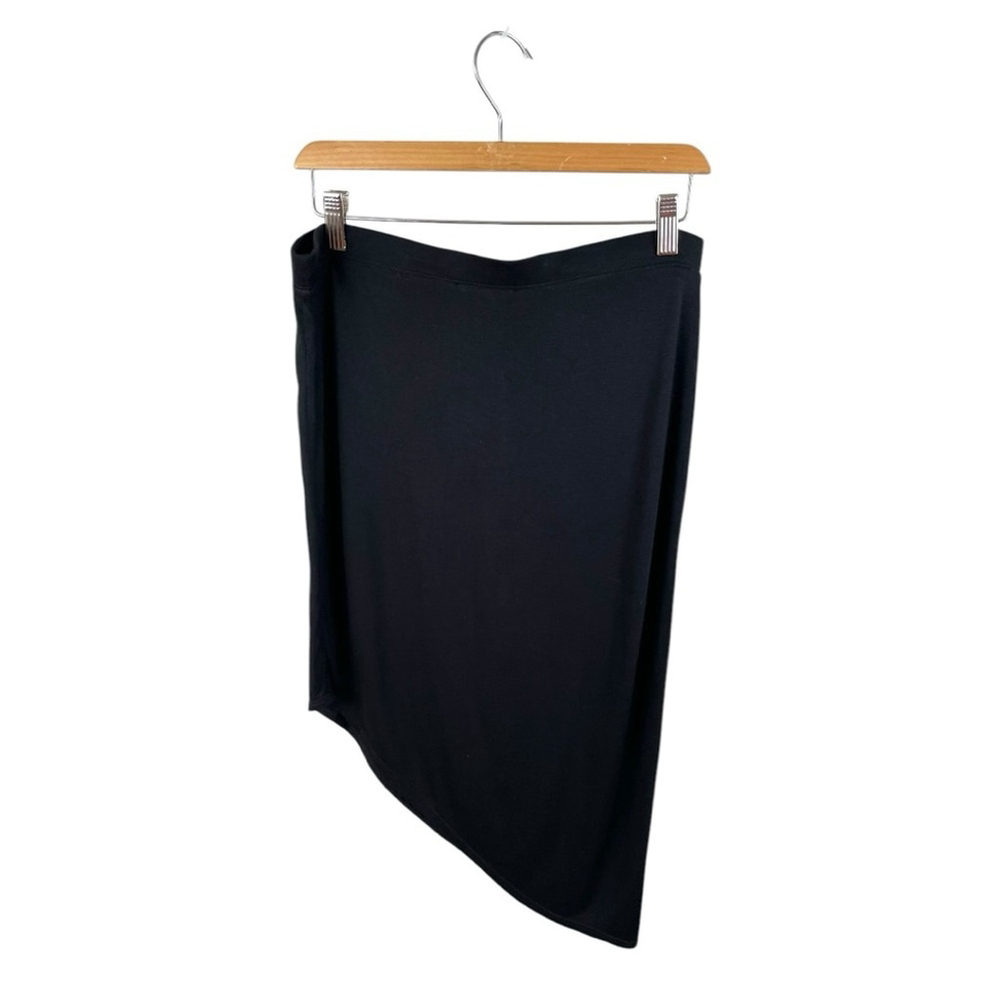 * NEW Halston Black Viscose Jersey Pull On Asymmetrical Skirt Size S - Picture 3 of 5